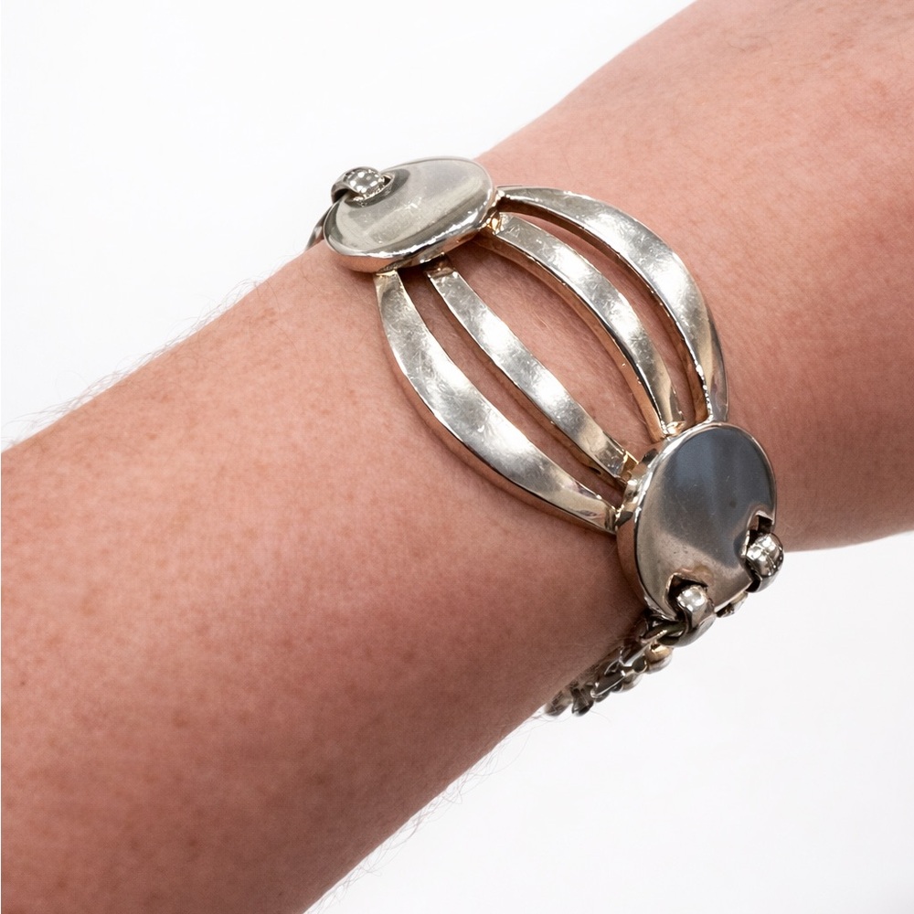 Vintage Sperry Chunky Bracelet | Retro Modernist Silver Tone